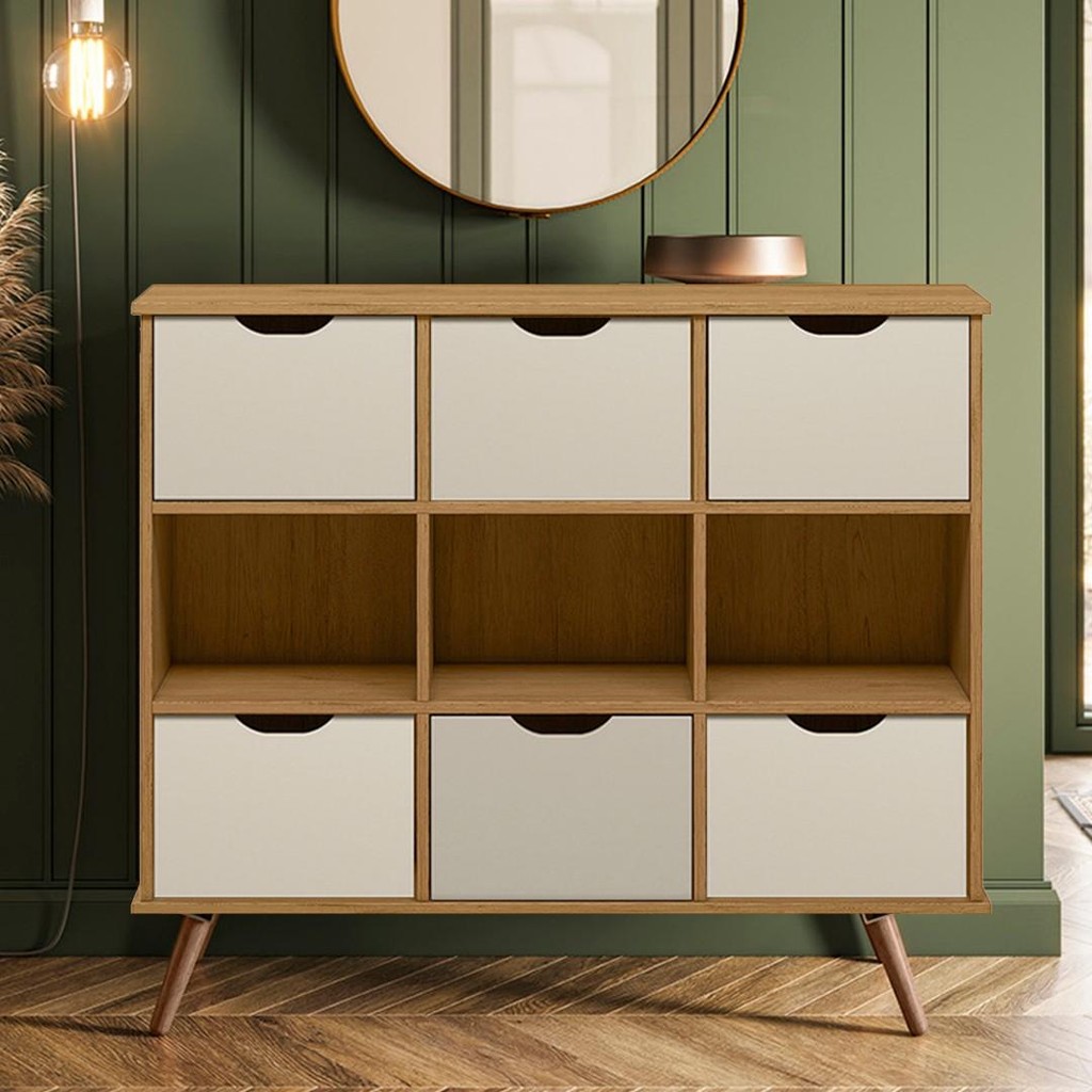 Nicho Organizador Retrô 6 Gavetas Freijó/Off White - Qmovi - Home & Living