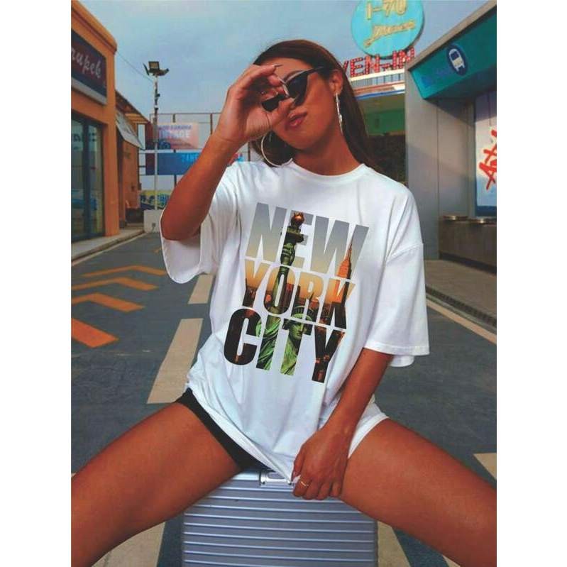 Camiseta Estampa New York City camisa Moda Feminina