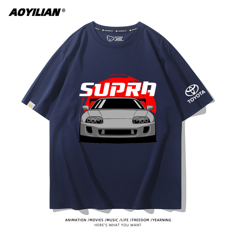 Toyota Bull Demon King SUPRA Japonês Clássico Carro Esportivo Modificado JDM Manga Curta Camiseta Masculina Casual Pront
