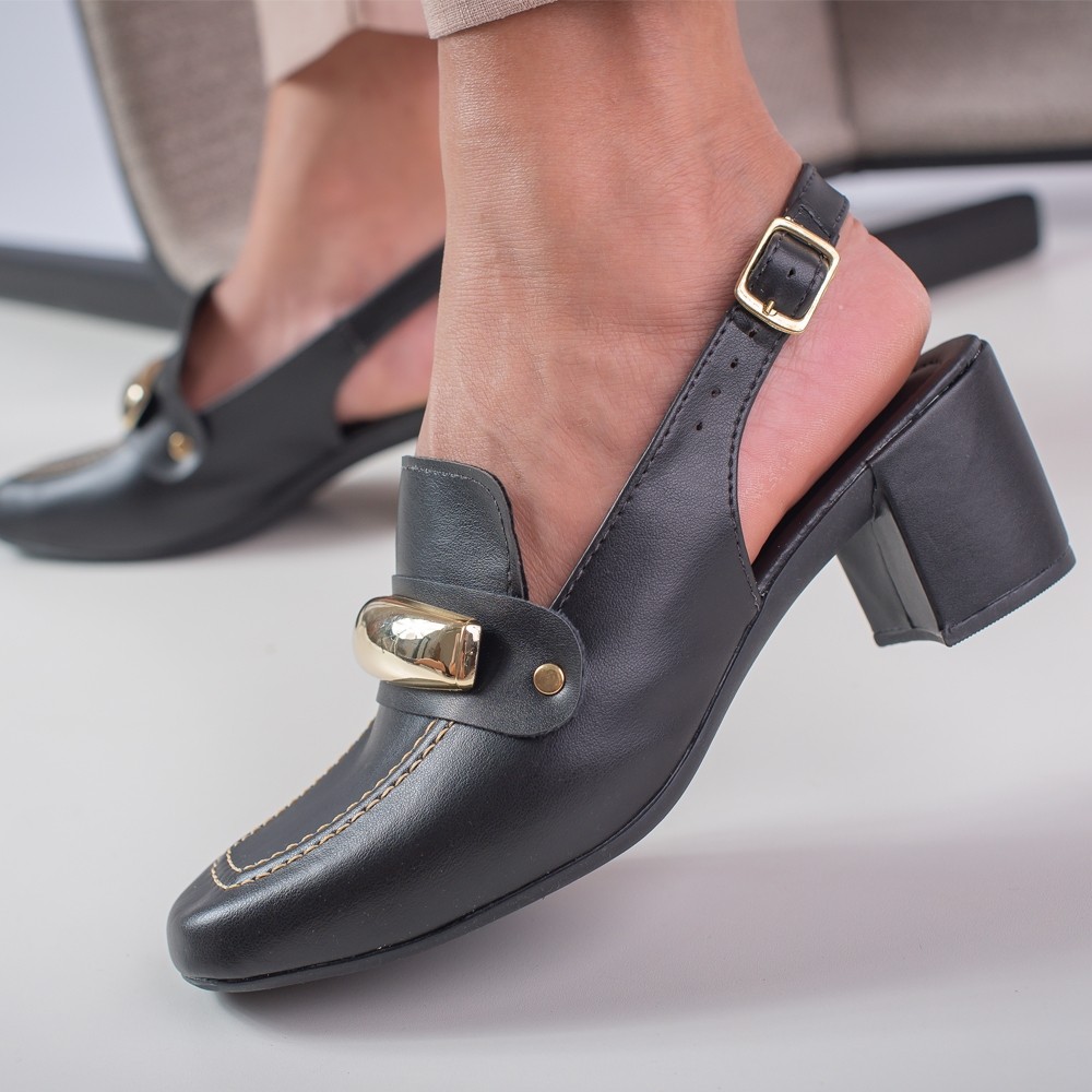 Sapato Feminino Modelo Mule Loafer Salto Bloco Grosso sandália