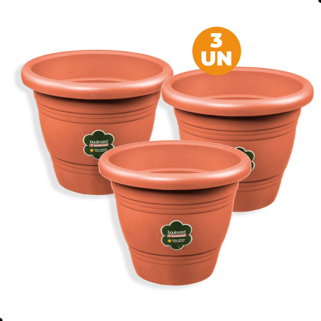 Kit 3 Vasos para Planta Plástico Redondo 13 cm Sanremo - Home & Living
