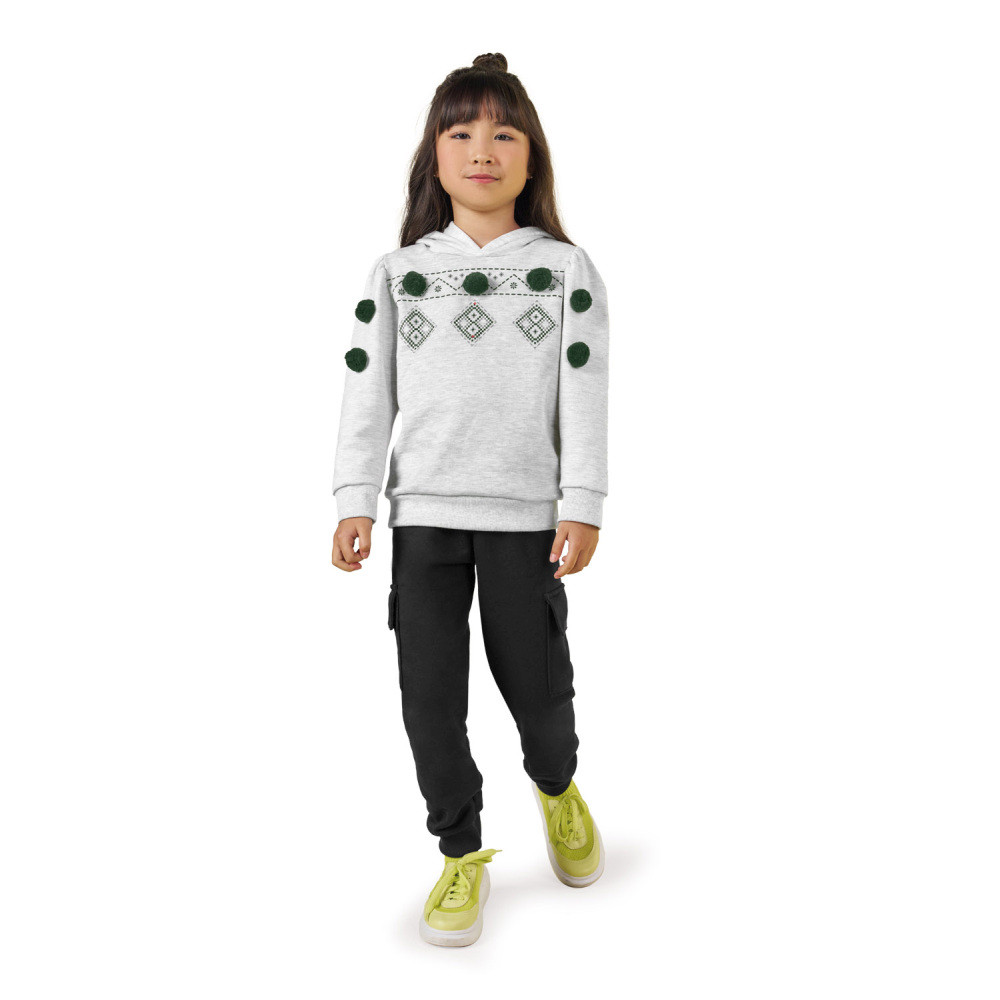Conjunto Infantil Menina Inverno Nanai em Moletom Peluciado -Mescla