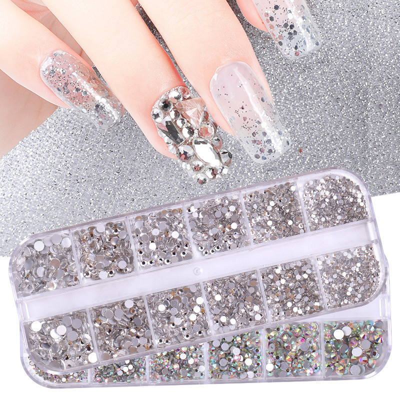 Kit 12 Strass para Decoração de Unhas em Cores Transparentes com Caixinha Organizadora de Jóias (S015)
