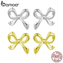 Bamoer 925 Sterling Sliver Stud Brincos Bow-Nó Design Joias Presentes Para Mulheres