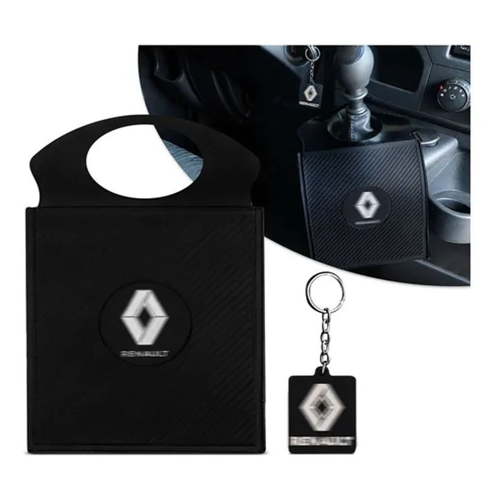 Porta Lixo Automotiva Lixeira + chaveiro Renault Pvc Preto