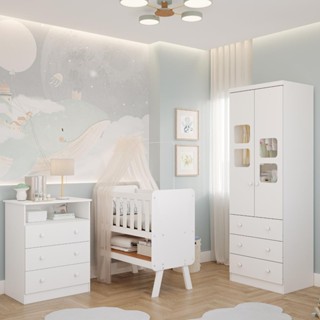Quarto de Bebê Completo Mini Berço com Colchão Faura Guarda Roupas Uli Gaveteiro Smim 100% MDF em Oferta na Shopee