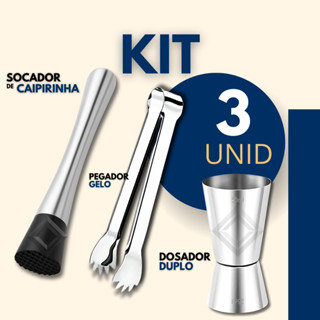 Socador de Caipirinha 3, 2 ou 1 Peça Dosador Pegador Gelo Macerador Drinks Bebidas Bar Restaurante em Oferta na Shopee