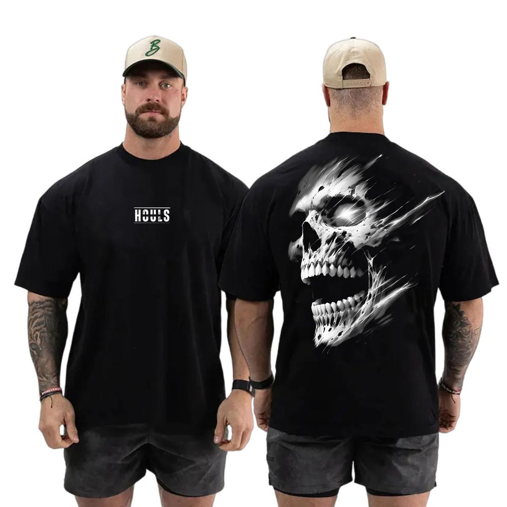 [Camiseta Premium em Algodão Puro]GXG Camiseta Caveira Street Musculação Academia Bodybuilder Oversized Treino Premium