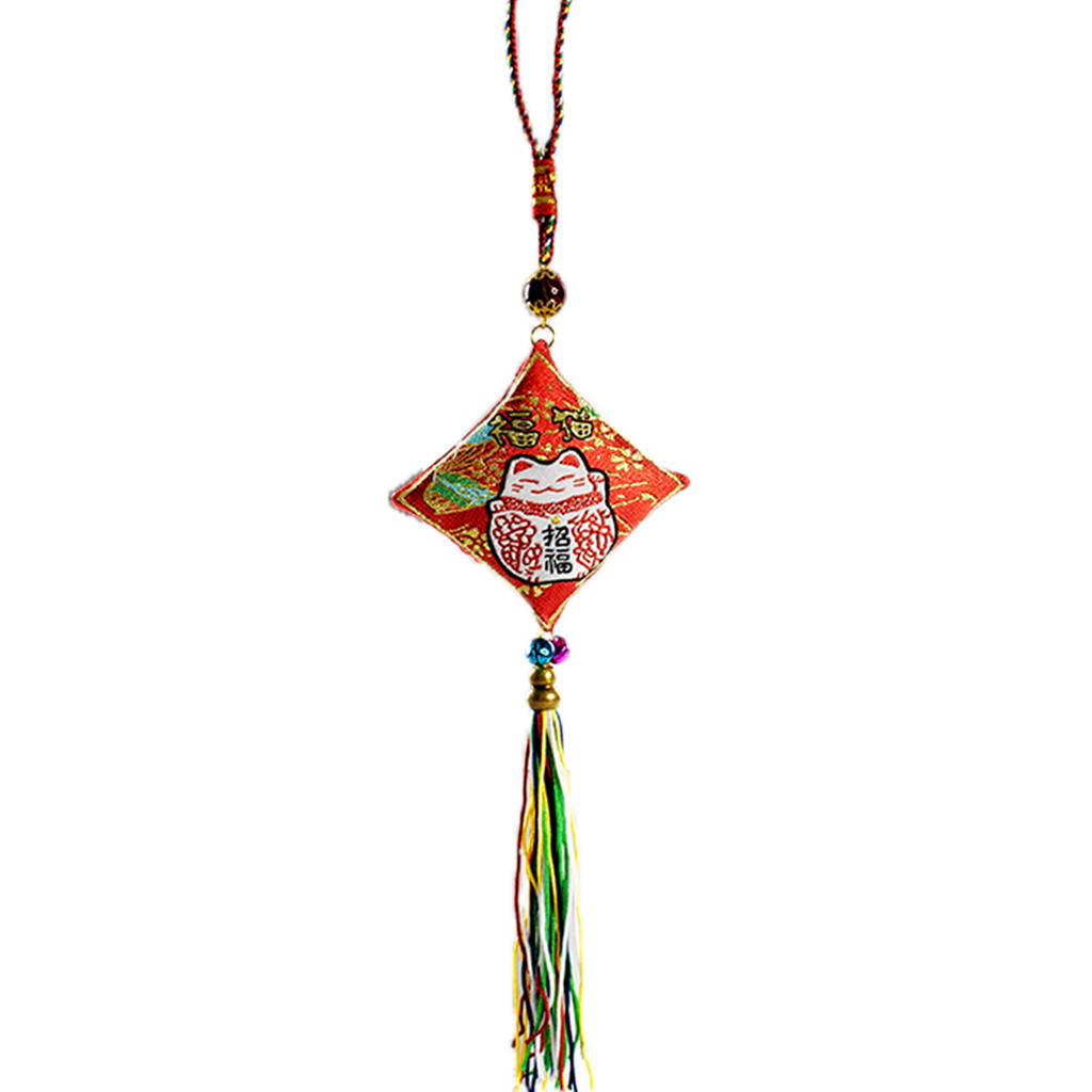 Pêndulo Omamori Amuleto Chaveiro Oriental Gato da Sorte - Vermelho