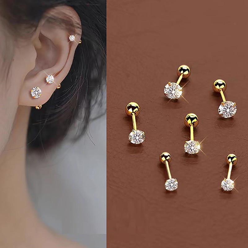6 Pçs/Set Aço Inoxidável Verde Zircão Orelha Studs Brincos Para Mulheres Helix Tragus Redondo Pequena Cartilagem Brinco 