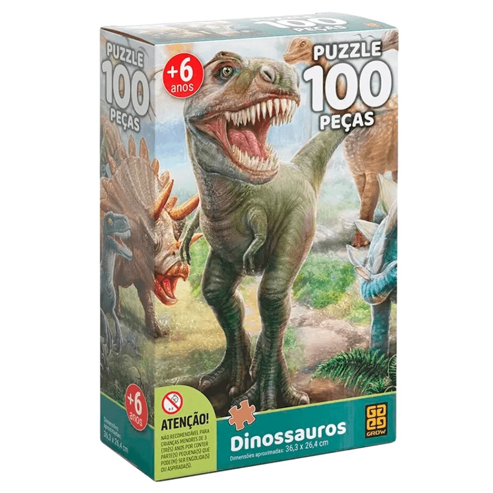QUEBRA CABEÇA DINOSSAUROS 100 PEÇAS GROW BRINQUEDO ANIMAIS JOGO DIDÁTICO PAISAGEM DESENHO MENINO em Oferta na Shopee