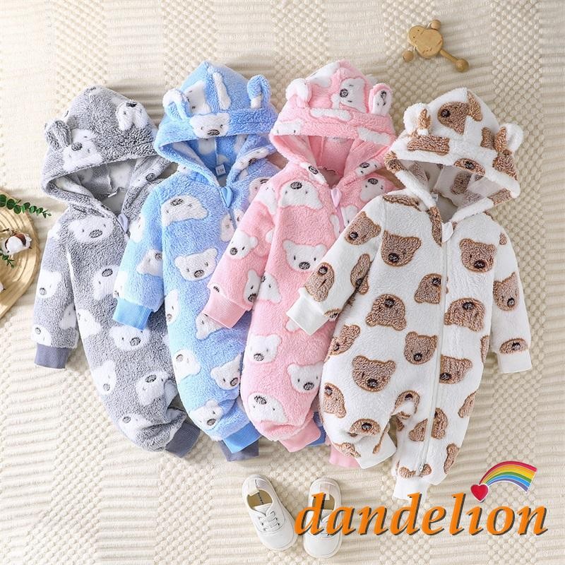Macacões Quentes De Pelúcia Para Bebês Recém-Nascidos , Manga Comprida , Estampa De Urso , Roupas De Inverno Com Capuz em Oferta na Shopee