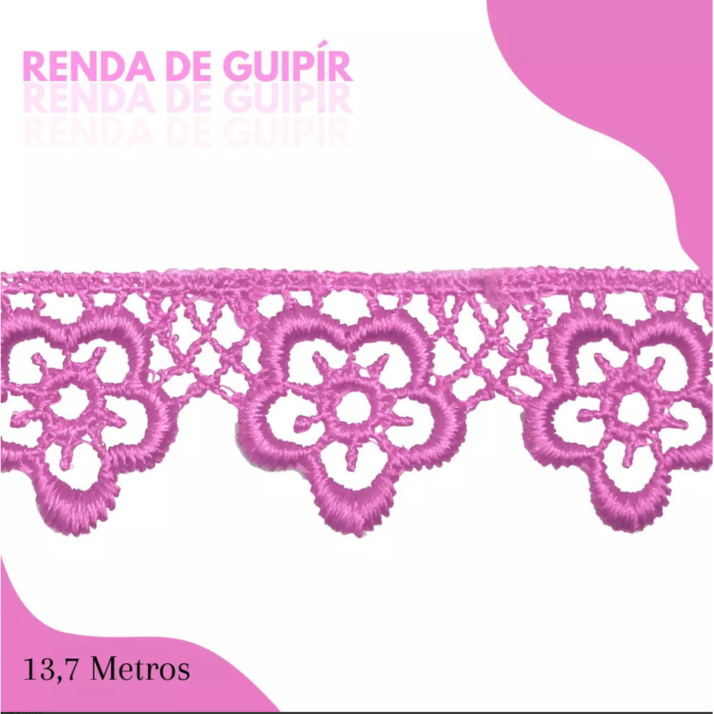 Renda Guipir CHL-615 Flor - 2.0 Cm -  Rolo C/13.7 Metros Cor:Rosa-Chiclete