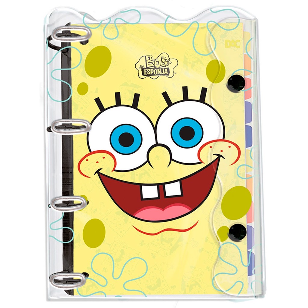 Fichario Grande Argolado Bob Esponja 192 Folhas 10 Divisória