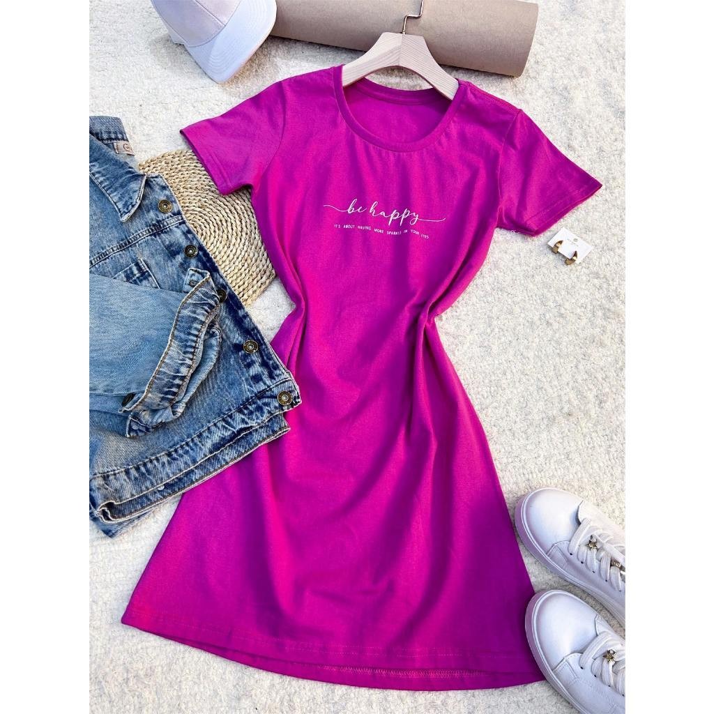 Vestido camiseta algodão Básica Estampa