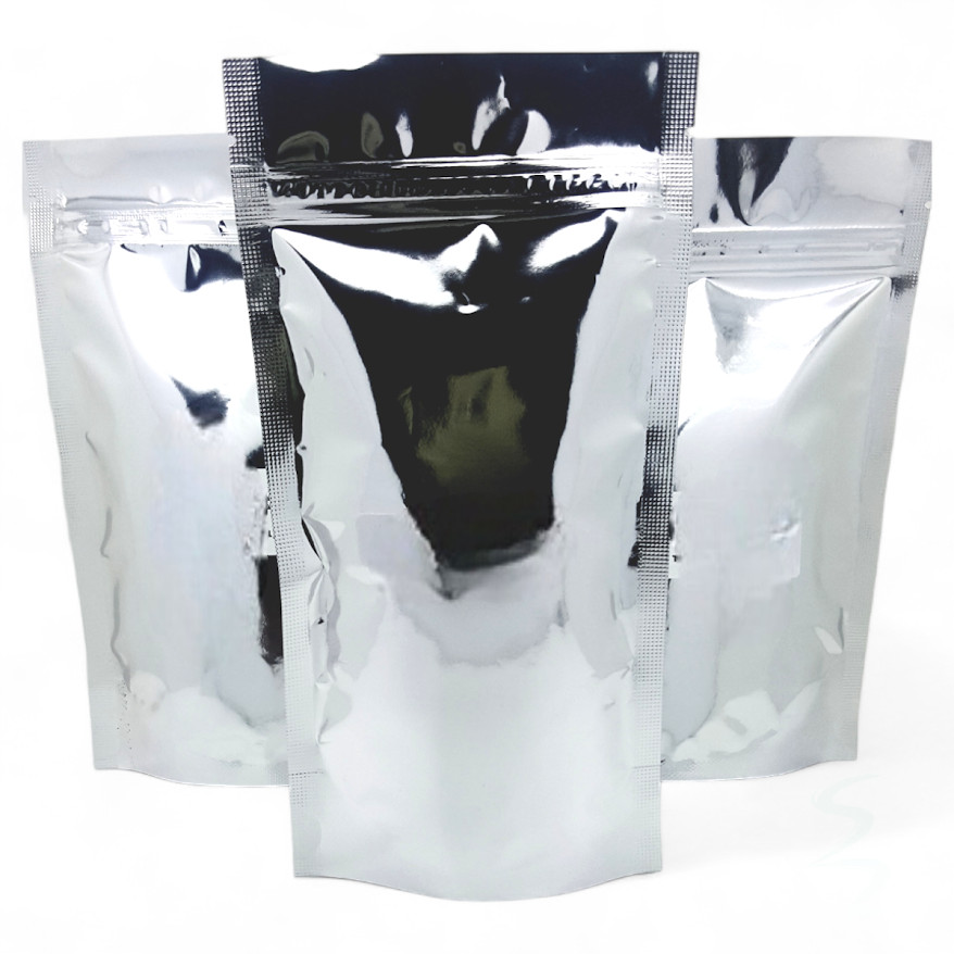 Kit 300 Sacos Laminados Metalizados Prata Stand Up Pouch 6500 ml (29x41 cm) com Fecho Zip - Ideal para Alimentos