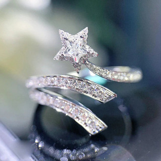 S925 prata esterlina estrela lua zircão anel simples moda jóias senhoras presente em Oferta na Shopee