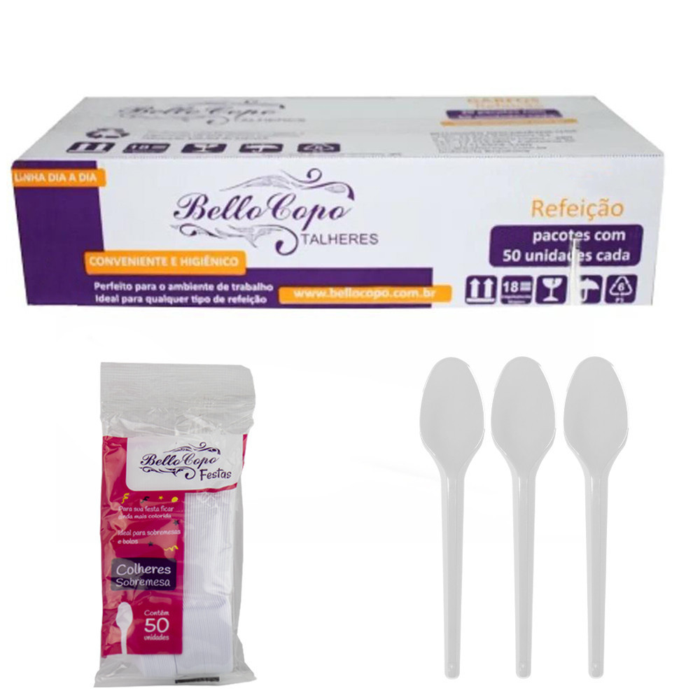 Colher Descartavel Sobremesa Branca Colherzinha bolo festa Caixa com 1000 un em Oferta na Shopee