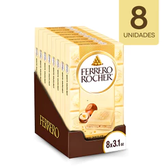 Kit 8 Barras De Chocolate Branco Ferrero Rocher 90g Avelã Recheado Gourmet Saboroso Crocante Aveludado Receitas
