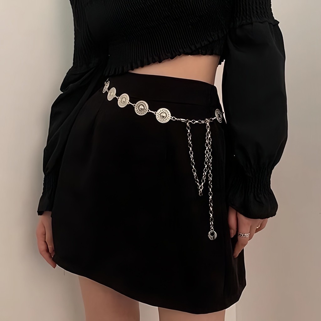 Cinto Designer De Ouro Das Mulheres Da Cintura Cadeia De Moda Cinto De Moeda Vestido De Ouro Prata Estilo Cinto De Metal — imagem 2 de 2