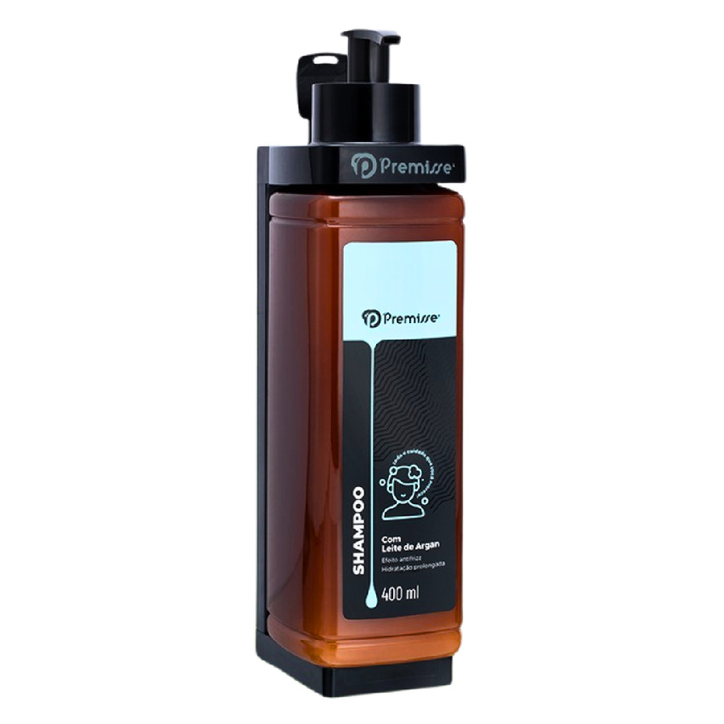 Kit Dispenser Suporte de Parede e Shampoo Líquido Cabelos 400ml Refil Hotel Pousada Clínica Resort Banho Higiene suíte