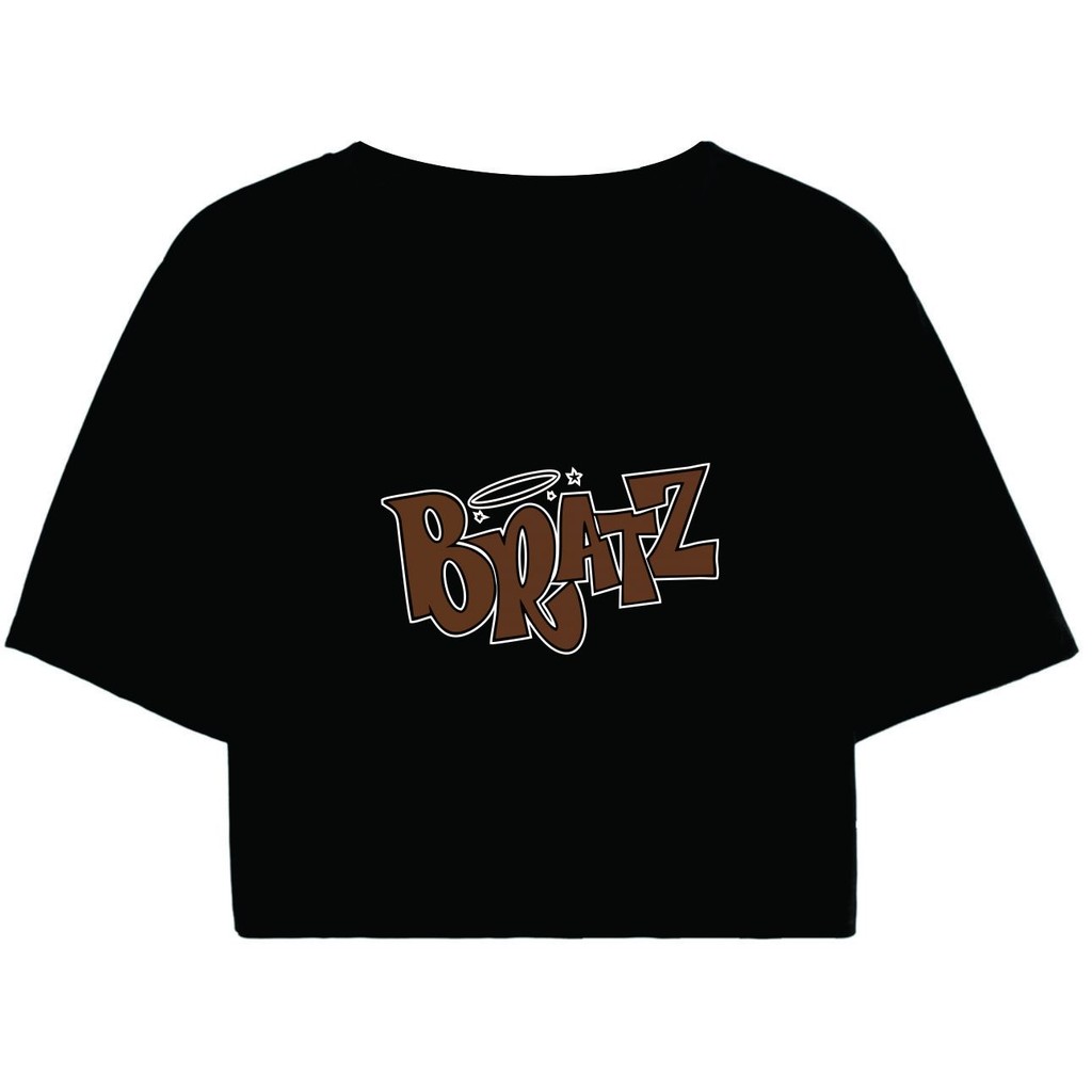 Cropped Feminino Preto Tumblr blogueira Bratz Collection Logo Bonecas feminina manga curta