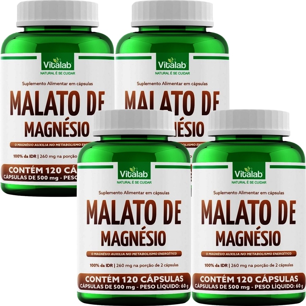 Kit 4 Malato de Magnésio Vitalab 500mg 120 Cápsulas