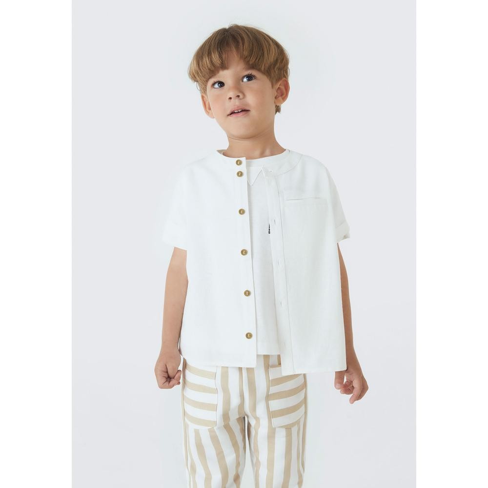 Camisa Infantil Menino Toddler Com Linho E Gola Portuguesa Hering Kids