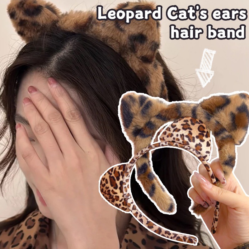 Argola De Cabelo Com Orelha De Gato Leopardo – Faixas Tiara Para Lavar O Rosto Meninas Cocar Fofo De Pelúcia Uso Diário