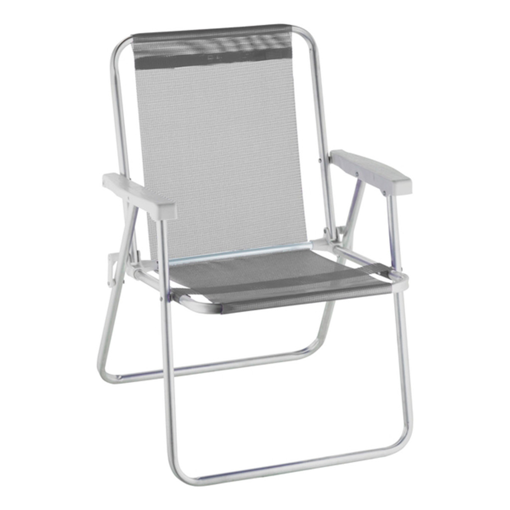 Cadeira de Praia Alta Lazy em Alumínio Cinza Suporta 110kg Apoio de Braço Camping Pescaria - Bel em Oferta na Shopee