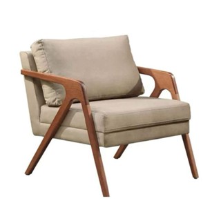 Poltrona Mona Luxo Madeira Maciça Tecido Linho Bege em Oferta na Shopee