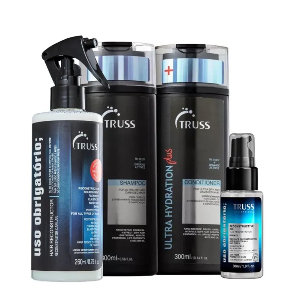 Kit Truss Ultra Hydration Plus-Shampoo 300ml+Condicionador 300ml+Uso Obrigatório Spray 260ml+Uso Obrigatório Óleo  30ml