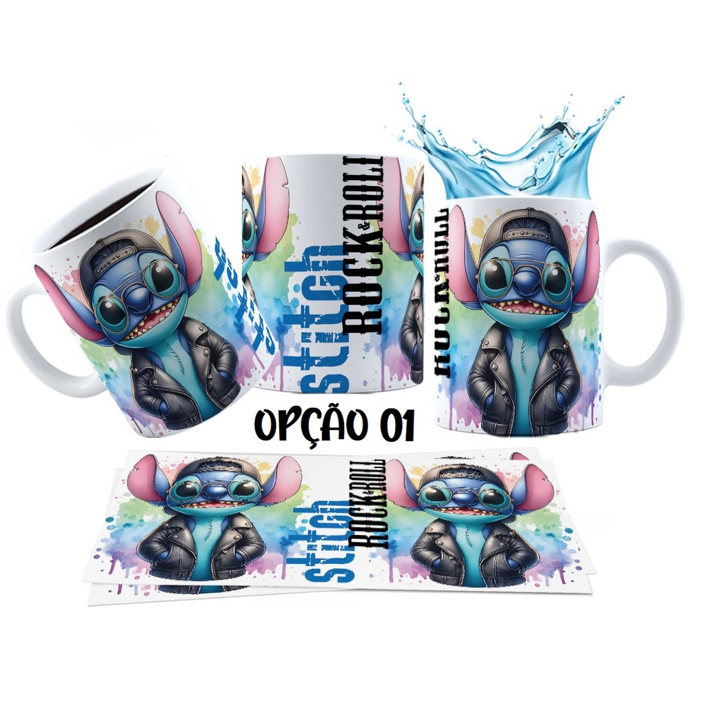 Caneca 325ml Stitch Angel Rock Roll Motoclub Motoqueiro