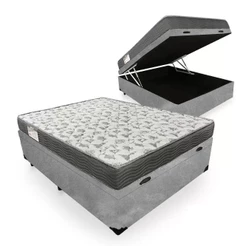 Cama Box Baú Casal Suede + Colchão De Espuma D33 - Serene - 138cm Cor:cinza