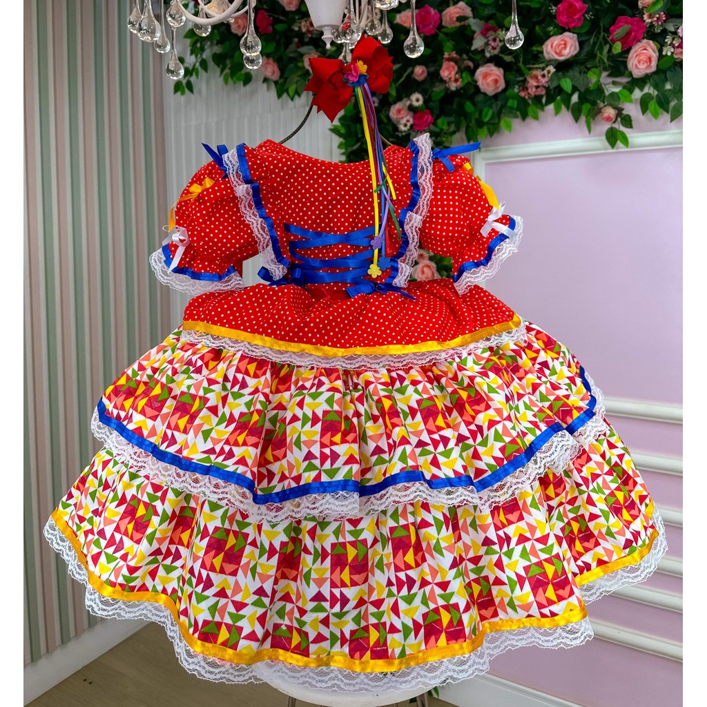Vestido Bella Child Junino Forró Junino Vermelho São João Dança Moderno Infantil Juvenil Moda Rodado Conforto