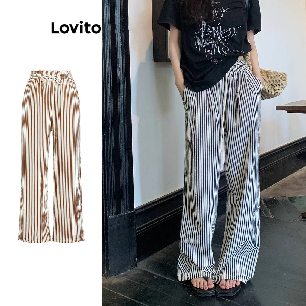 Lovito Calça Casual Calça Listrada Para Mulheres LNA21096 (Multicolorido) - Women Clothes