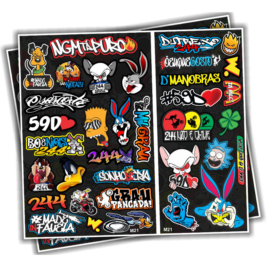 Cartela de adesivo Bike Carro Moto Capacete impreshow - 35 adesivos - Cod. M21 em Oferta na Shopee