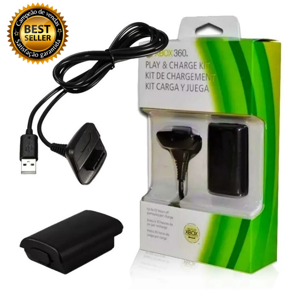 Kit 1 Bateria P/ Controle Xbox 360 + 1 Cabo Carregador 1.4m em Oferta na Shopee