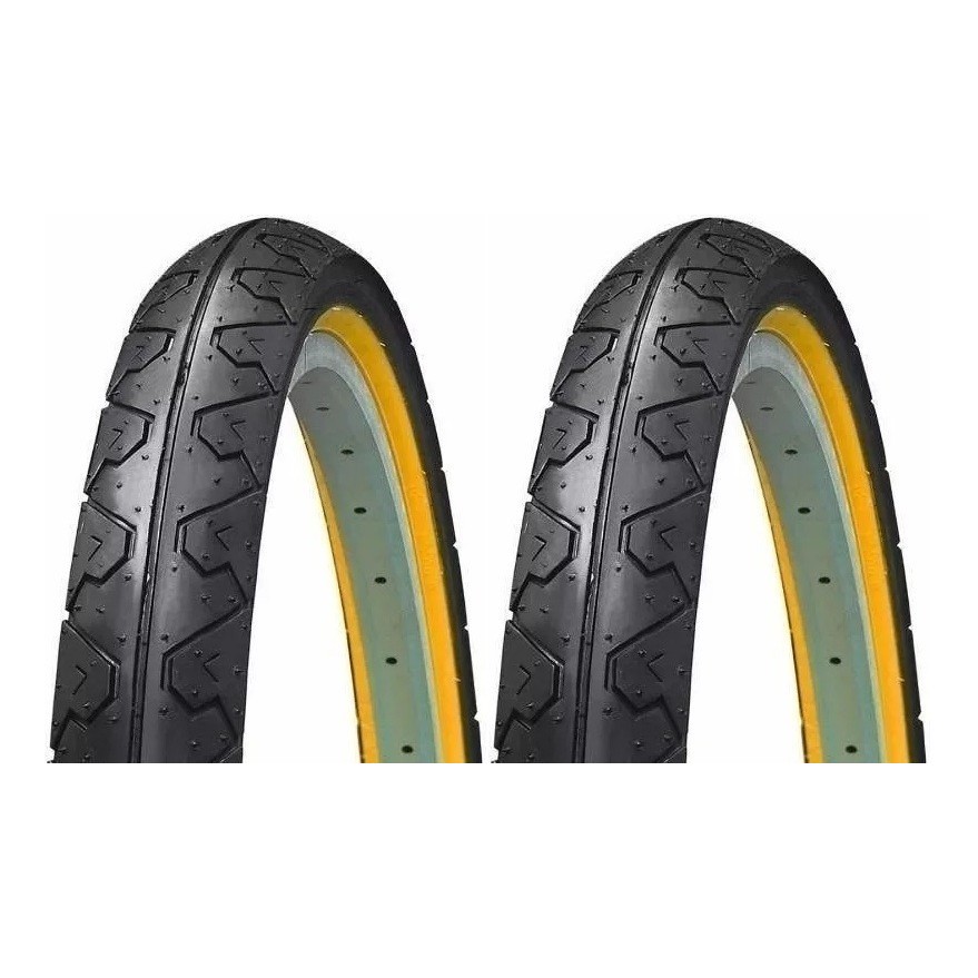 Par Pneu Bike Aro 26 X 1.95 Slick Kenda Faixa Amarela K90