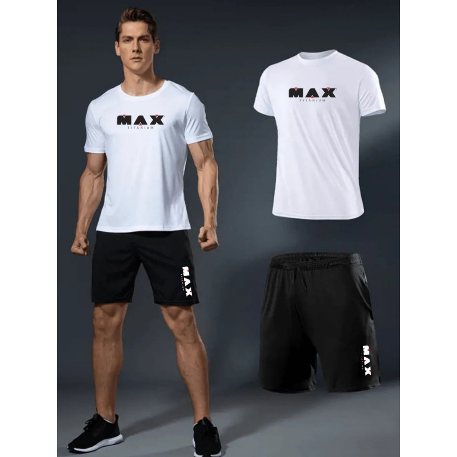 KIT Bermuda Elastano + Camisa Dry Fit - Max 01 - Academia Corrida Skate Basquete Short Praia