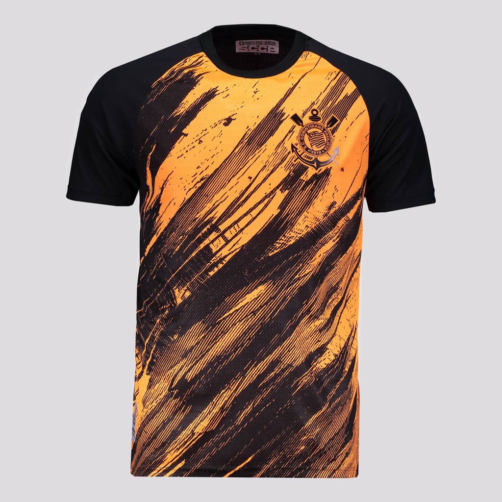 Camisa Corinthians Rajados Preta e Laranja em Oferta na Shopee