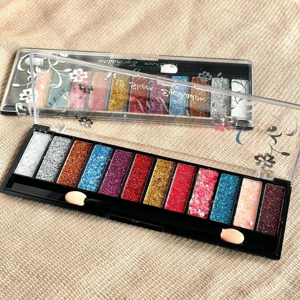 KIT 10 Cores Paleta Sombra Glitter Prensado  Maquiagem Olhos Rosto Brilho Intenso Pronto Entrega