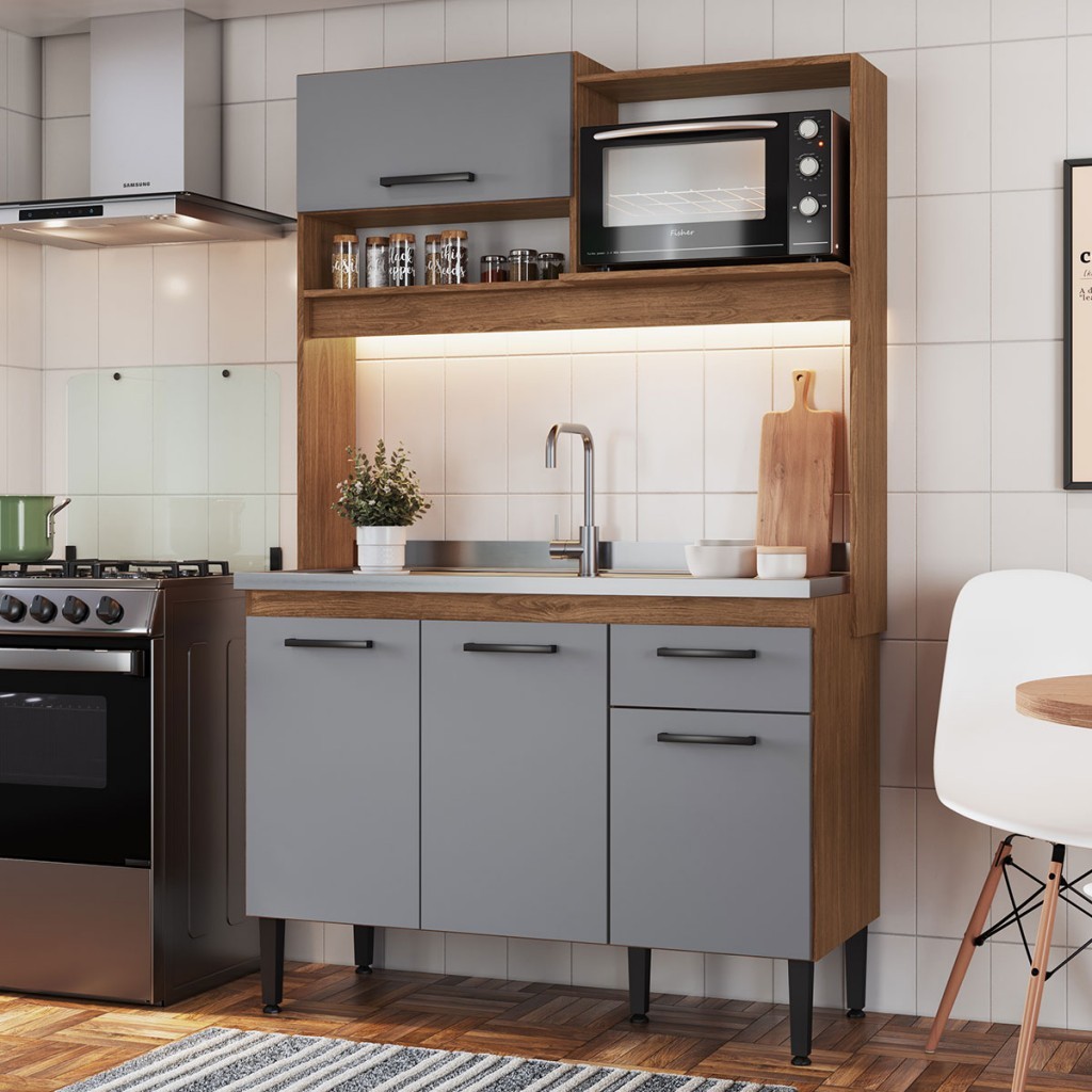 Cozinha Compacta Naty 4 Portas 1 Gaveta Freijó/Cinza - Irm Móveis em Oferta na Shopee