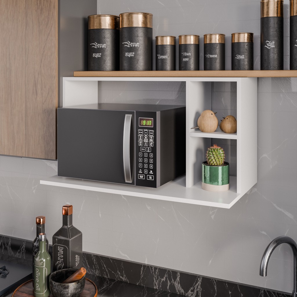 Suporte de Micro-ondas e Forno Elétrico com Nicho – Armário Multiuso de Cozinha