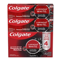 Creme Dental Colgate Luminous White Carvão Ativado 4un de 70g