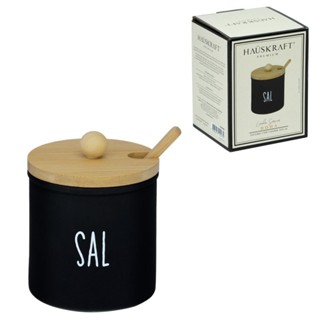 Saleiro de Vidro Doha Tampa de Bambu Colher 300Ml Hauskraft