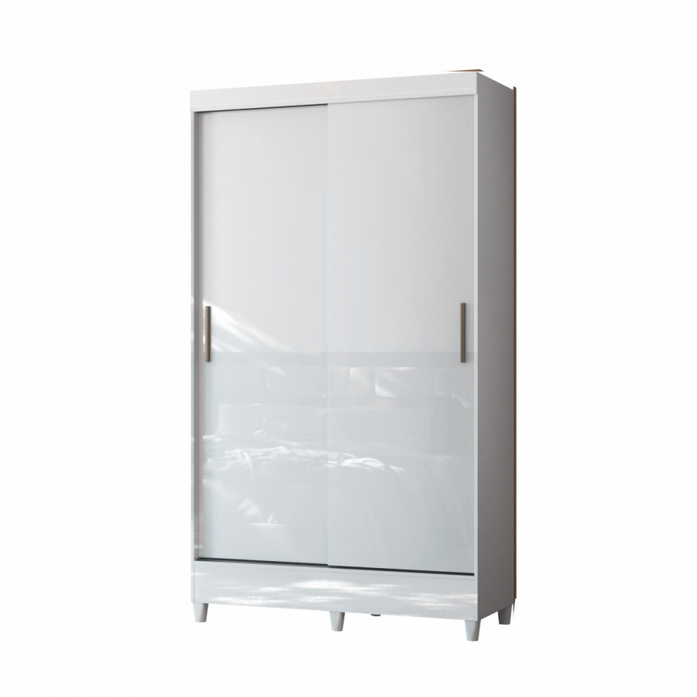 Guarda Roupa Solteiro com Pés 2 Portas de Correr Branco New Opção em Oferta na Shopee