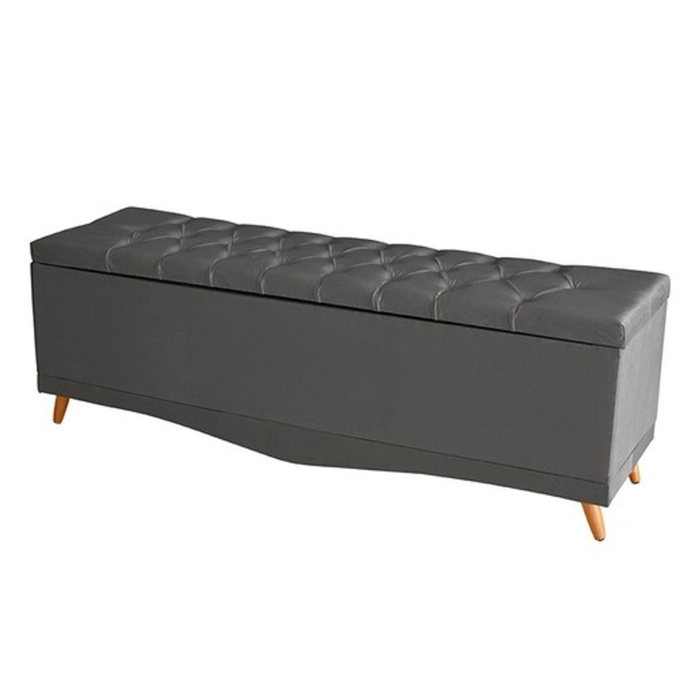 Recamier Calçadeira Baú Barcelona King 195 Cm Botão Encapados Pés Palito Suede Grafite Do Lar Móveis