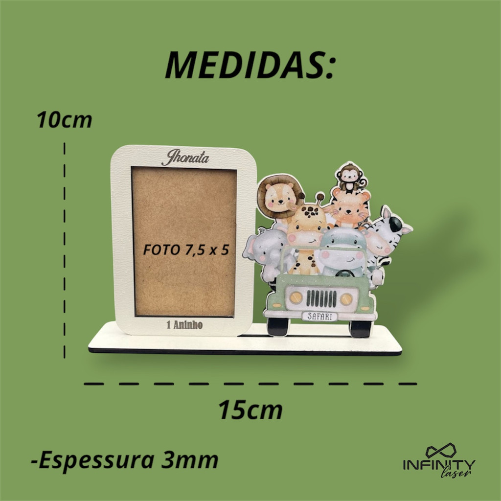 Detalhes do Kit 10 Mini Porta Retrato 10x15 Modelo Safari Mdf Branco Personalizado