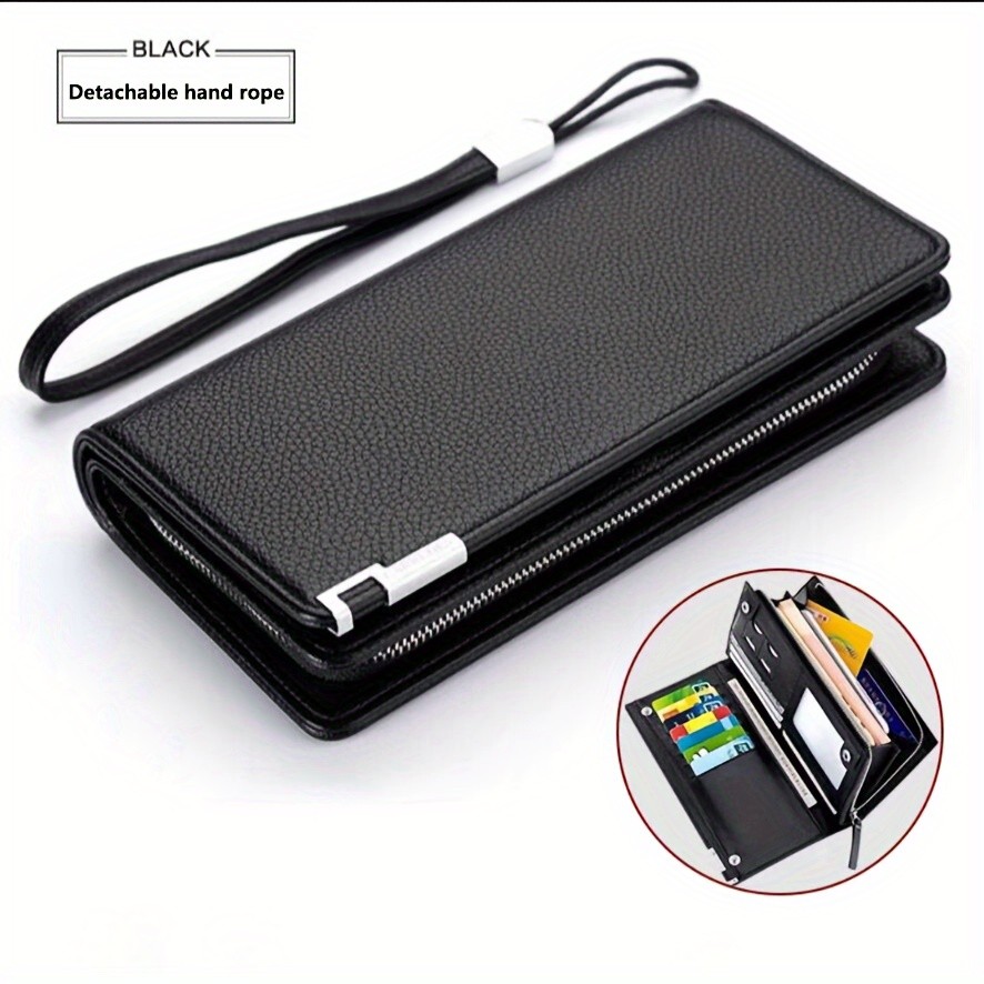 Carteira Longa Masculina De Alta Capacidade-11 Compartimentos Para Cartões + Compartimento Contas + Bolso Moedas Com Zíp